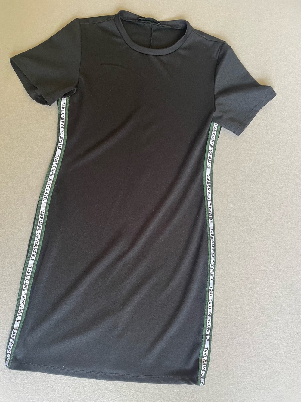 Pull&Bear Black Mini Dress with Green Trim